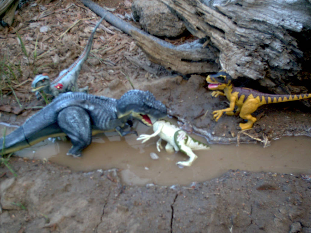 T-Rex attacking Raptors by SilverFoxFeather on DeviantArt