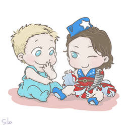 Commission: Baby Steve and Baby Bucky in skirt