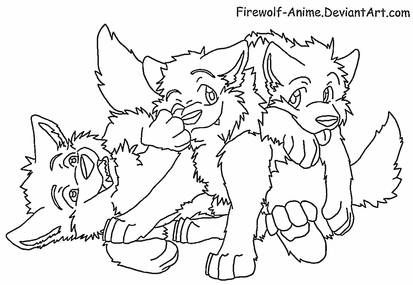 Three Wolf Pups Lineart