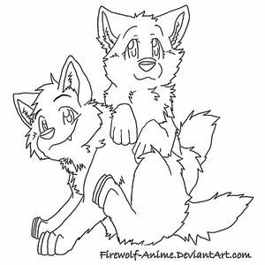 Two Wolf Pups Lineart