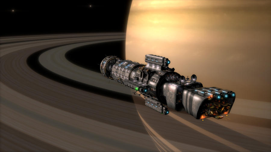 Southern Cross Starship in orbit around Saturn