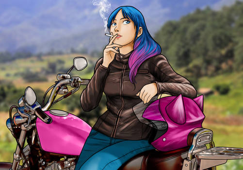 A girl with her new motorcycle