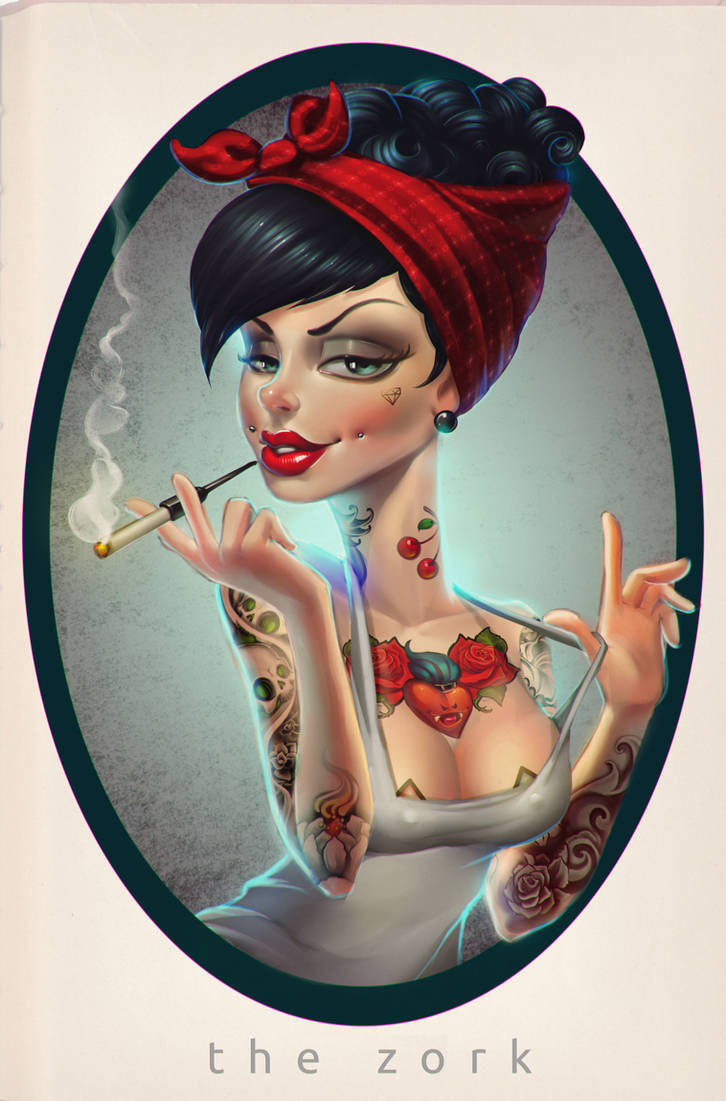 Пин ап девушка с татуировкой