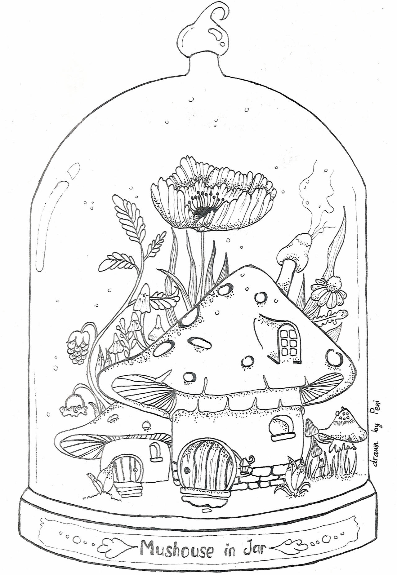 Mushroom Fairy House Free Lineart Coloring Page by Peniirmawati on