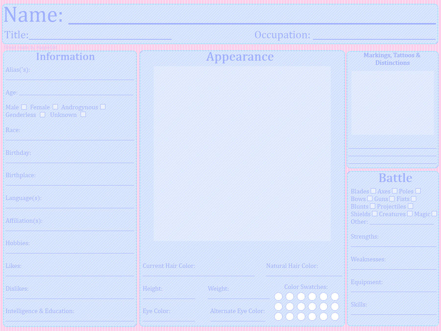 Character Roster Empty Blank Character Sheet by harpiexgirl on DeviantArt