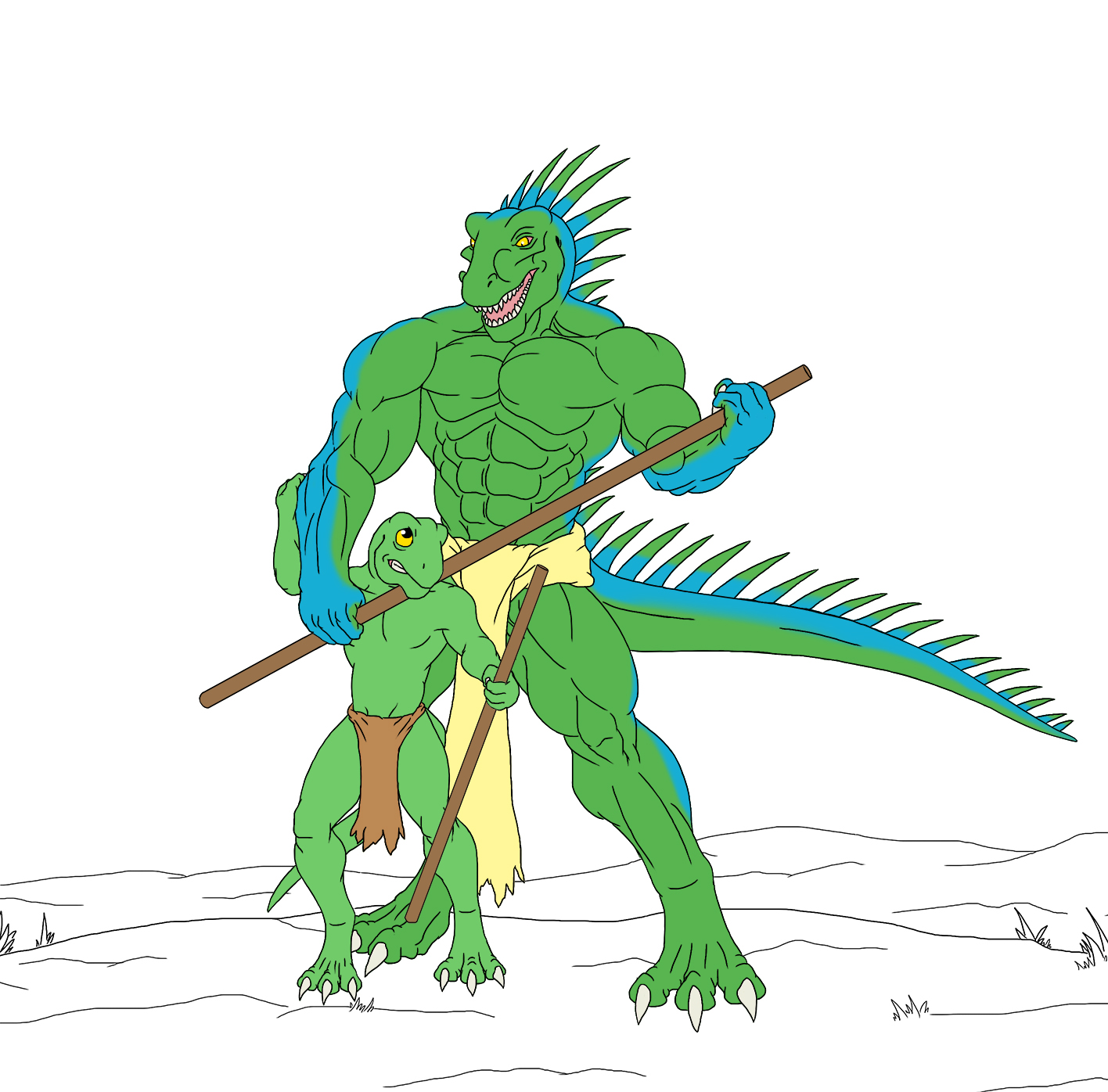 Training his Young Brother (flat colored)