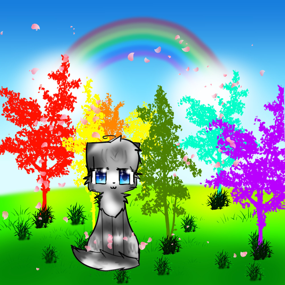 Cinderheart with a random rainbowish background