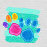 Teal Striped Drawing with Paw Prints