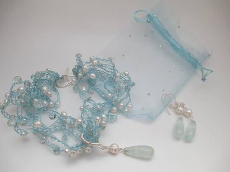 Pearl Aquamarine Collar + Earrings