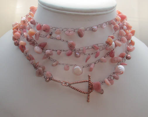Pearl, Pink Opal and Crocheted Beading Thread