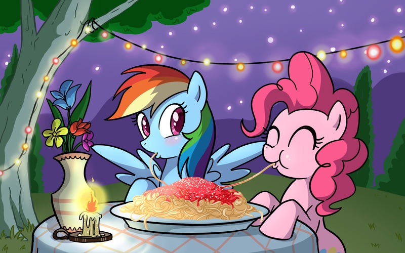 pinkie and rainbow eating pasta