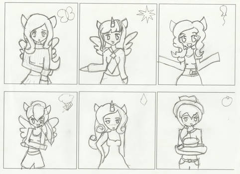 Mane Six Scan (uncolored original sketch)