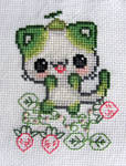 Lime Cat in Strawberries ~cross stitch~ by snowyMelon