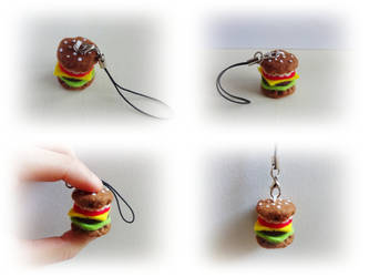 Mini hamburger cell phone charm