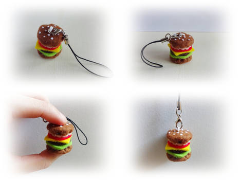 Mini hamburger cell phone charm