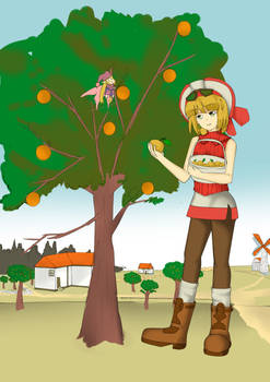 cornet and kururu picking orange