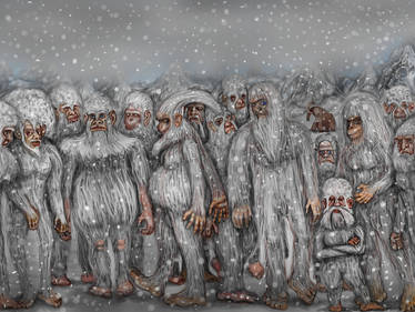 group of bigfoots yeties in snowstorm - ipad pro