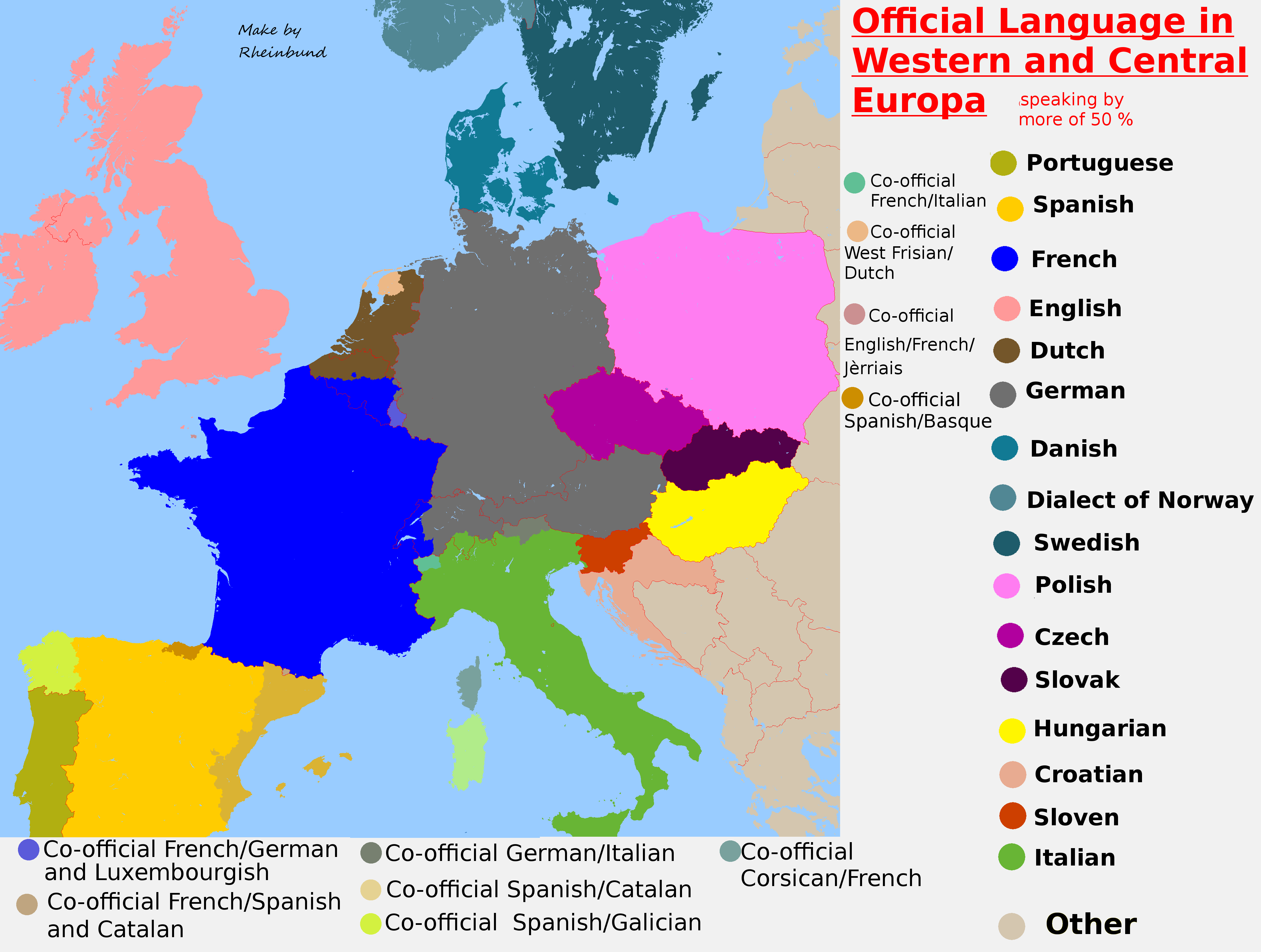 Official Language in Western and Central Europa