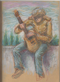 guitariste sur un muret