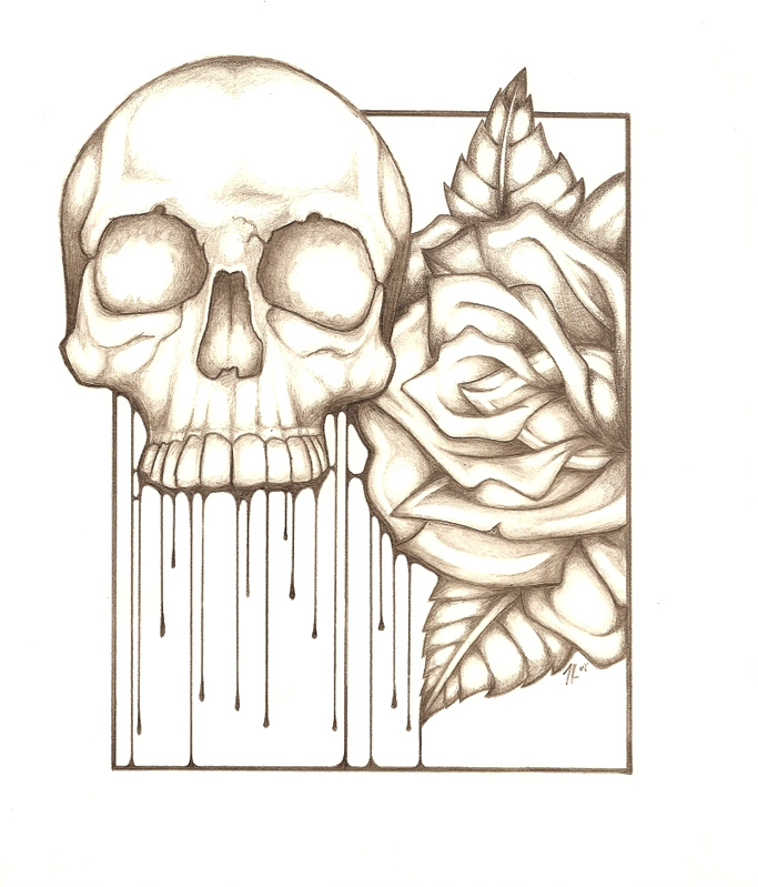 skull and rose