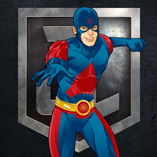 the atom superhero logo