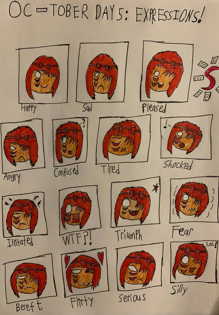 Oc Expression Exercise OC-Tober Day 5: The Expression Chart! by ShreddedSketches on DeviantArt