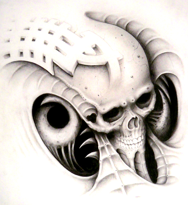 bio mech goofy design skull by Articidal