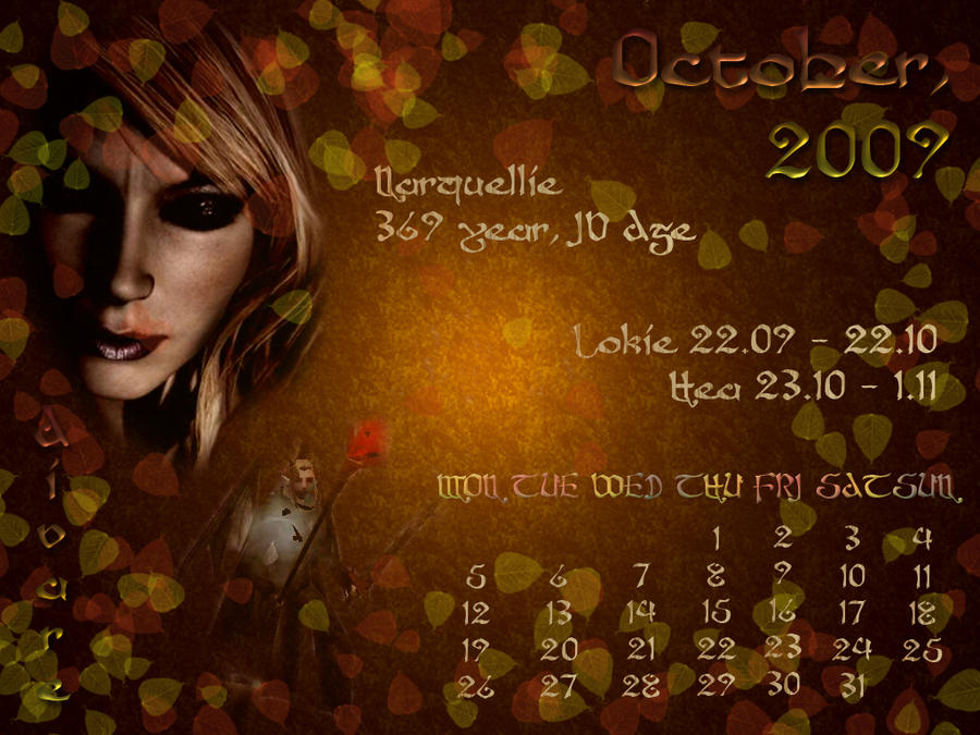 October 2009 desktop calendar