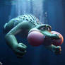 AI female Crocodile puffy cheeks underwater 60