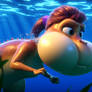 AI female Dinosaur puffy cheeks underwater 31