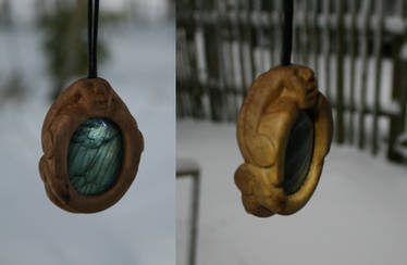 Pear wood and labradorite Sheela Na Gig pendant