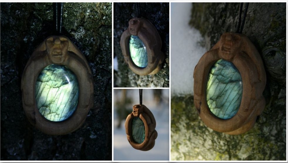 Pear Wood and Labradorite Sheela Na Gig Pendant