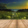 Wooden-board-empty-table-blurred-background