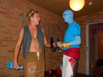 Aladdin and Genie having a beer