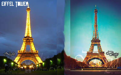 eiffel towers day and night