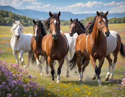 Group of Animals in a Flower-Filled Pasture