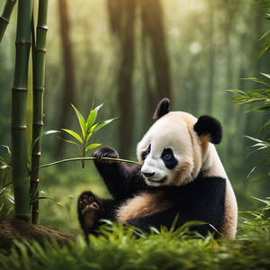 Cute Panda Eating Bamboo in Forest