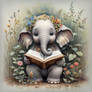 Cute little elephant reading a book