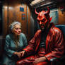 The devil sits in a train compartment