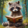 A raccoon sits under a tree and reads a book