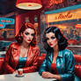 2 Bad girls chatting in a cafe