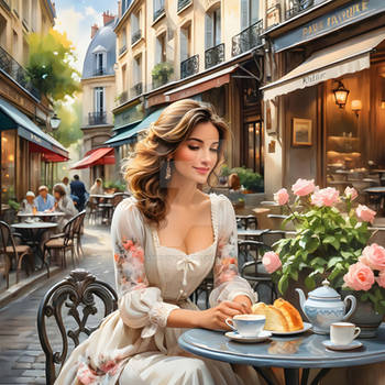 Elegant young lady on street cafe