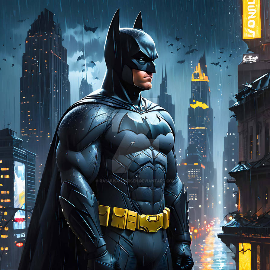 Batman standing in a dystopian and rainy city by RasmusAndersen on ...