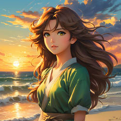 Young woman in the sunset