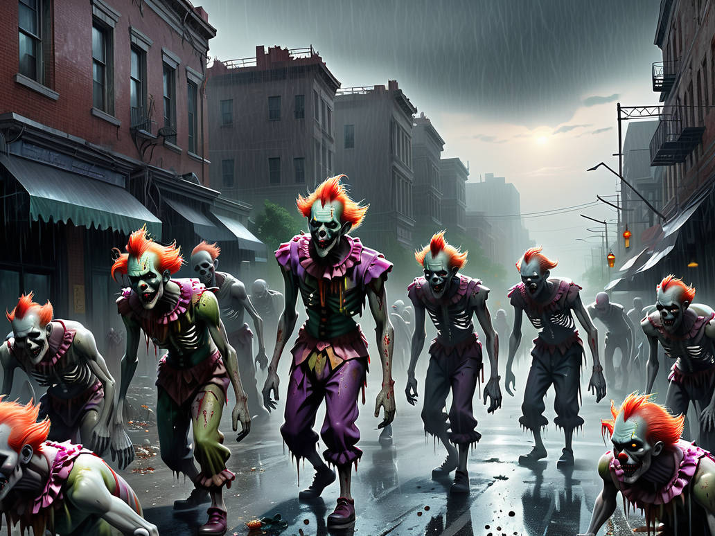Zombie Description Zombie clowns attack by RasmusAndersen on DeviantArt