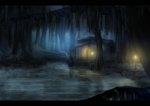 Bayou Night time digital painting