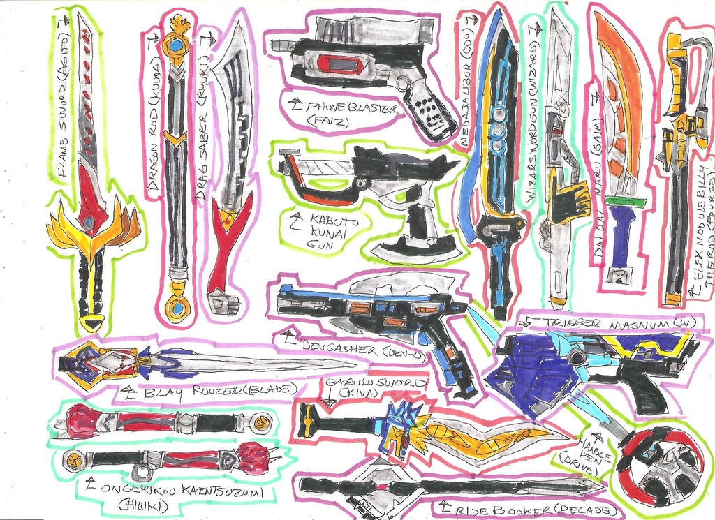 Kamen Rider Main Weapons by LavenderRanger on DeviantArt