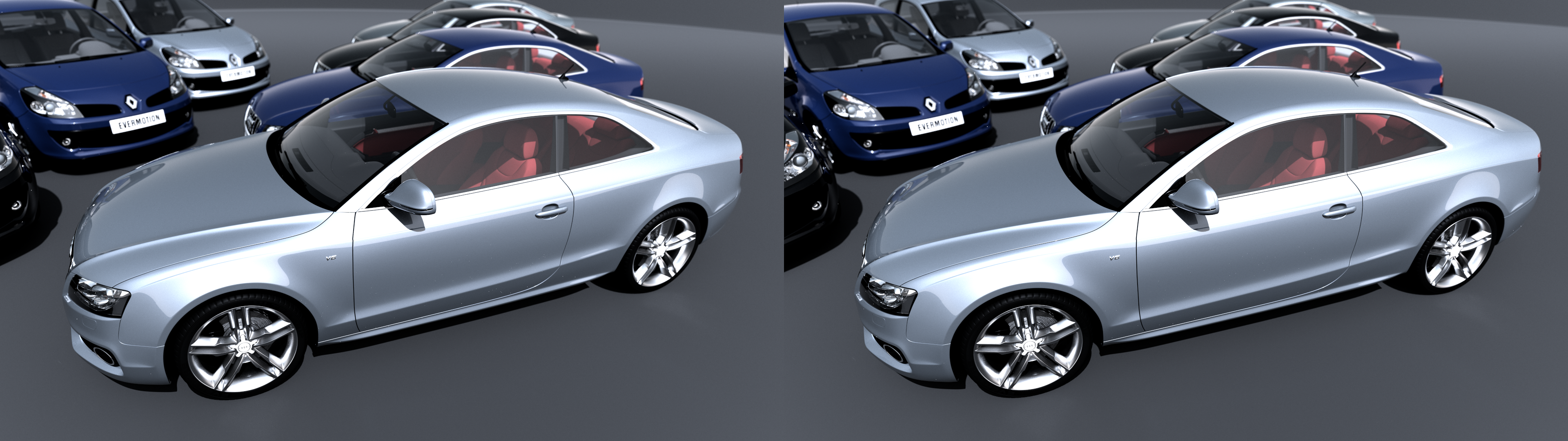 Stereoscopic render of cars