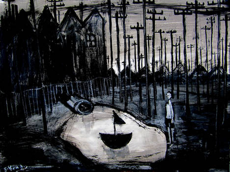 boy and black boat