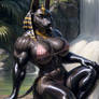 Anubis by a waterfall
